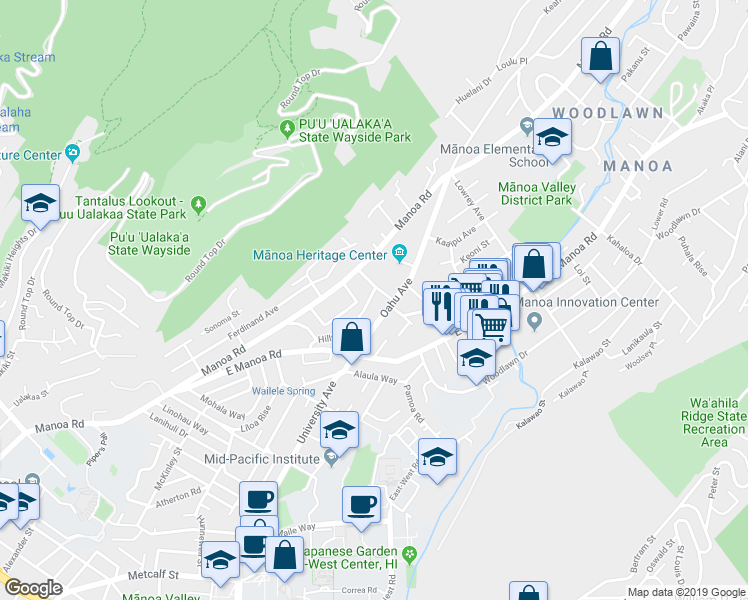 map of restaurants, bars, coffee shops, grocery stores, and more near in Honolulu
