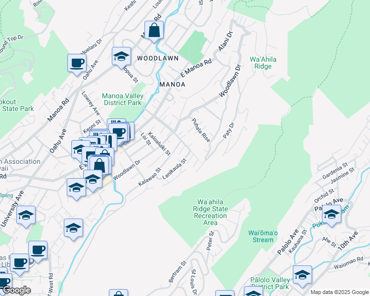 map of restaurants, bars, coffee shops, grocery stores, and more near 3061 Kahaloa Drive in Honolulu