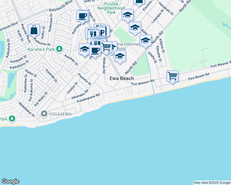 map of restaurants, bars, coffee shops, grocery stores, and more near 91-743 Pohakupuna Road in Ewa Beach
