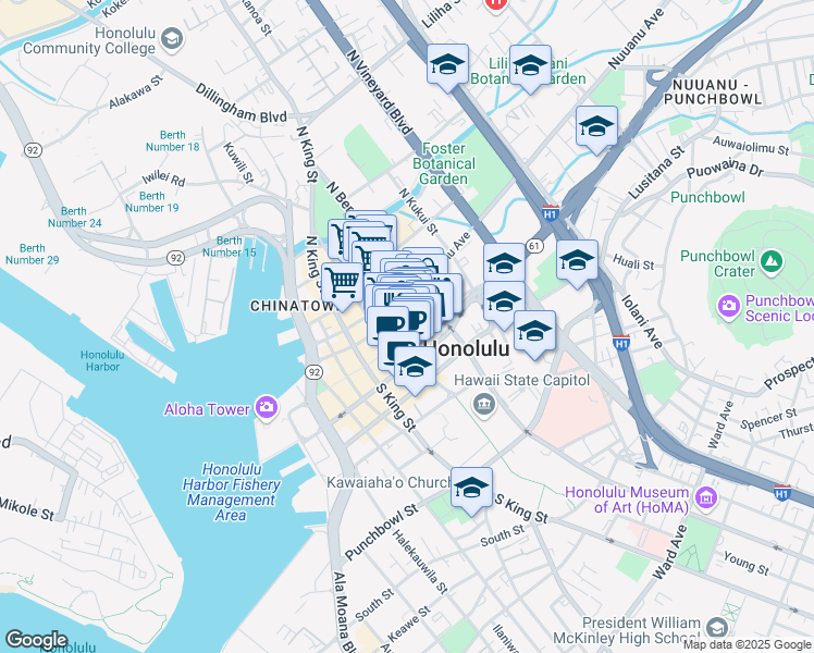 map of restaurants, bars, coffee shops, grocery stores, and more near in Honolulu