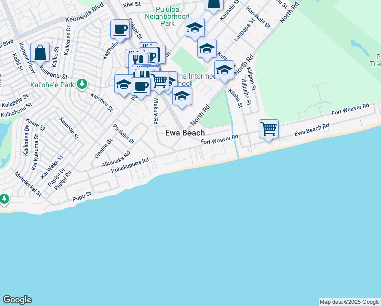map of restaurants, bars, coffee shops, grocery stores, and more near 91-770 Oneula Place in Ewa Beach