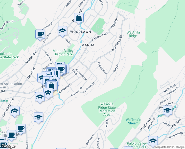 map of restaurants, bars, coffee shops, grocery stores, and more near 3061 Kahaloa Drive in Honolulu