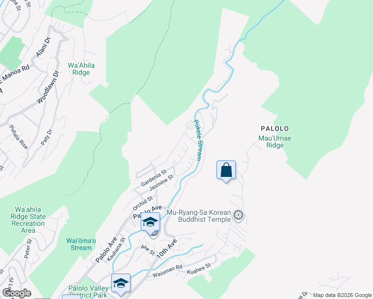 map of restaurants, bars, coffee shops, grocery stores, and more near 2696 Ipulei Place in Honolulu