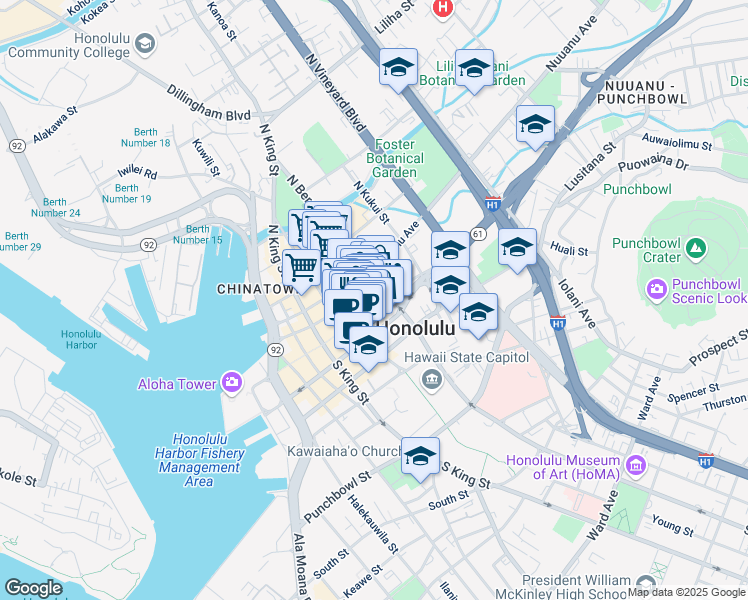 map of restaurants, bars, coffee shops, grocery stores, and more near in Honolulu