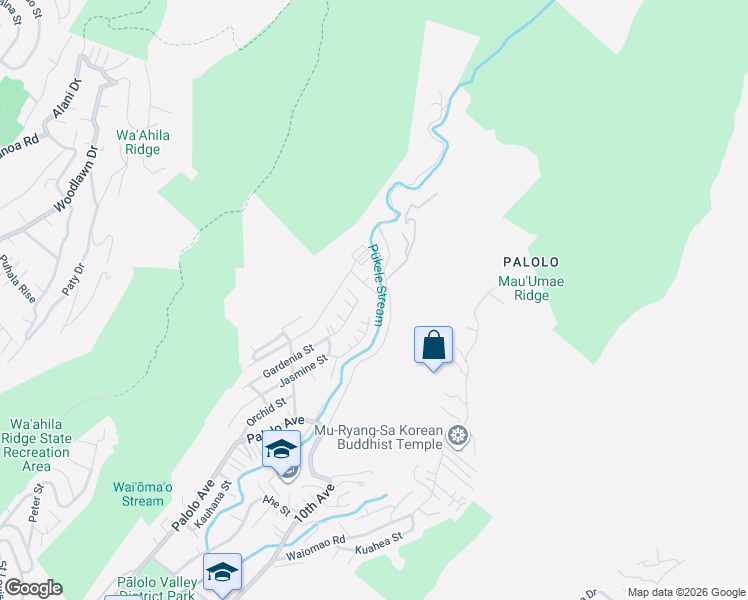 map of restaurants, bars, coffee shops, grocery stores, and more near 2696 Ipulei Place in Honolulu