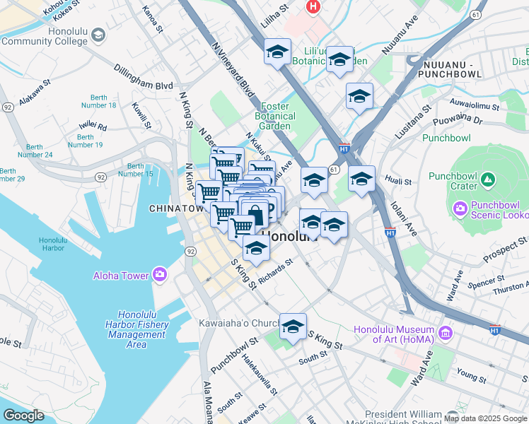 map of restaurants, bars, coffee shops, grocery stores, and more near in Honolulu