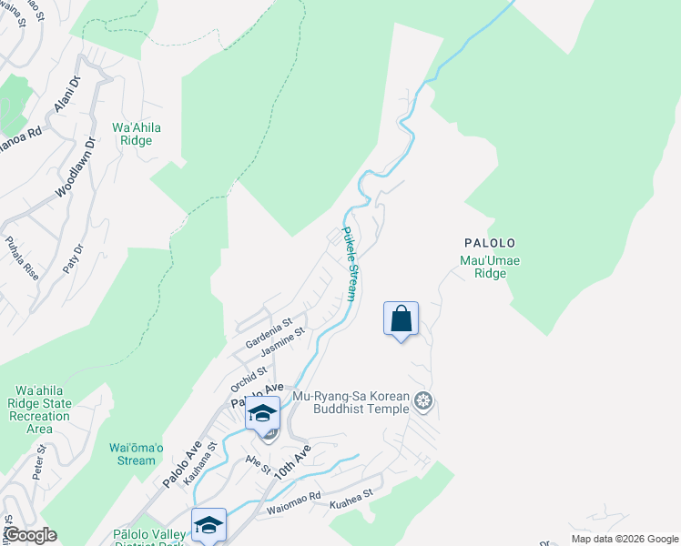 map of restaurants, bars, coffee shops, grocery stores, and more near 3124 Magnolia Place in Honolulu