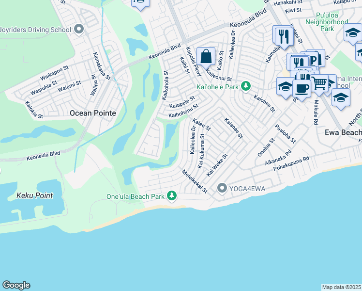 map of restaurants, bars, coffee shops, grocery stores, and more near 91-1058 Kai Oio Street in Ewa Beach
