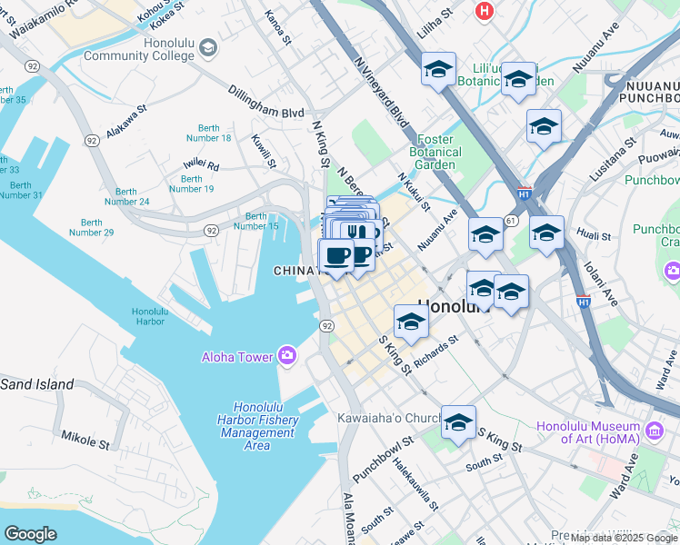 map of restaurants, bars, coffee shops, grocery stores, and more near in Honolulu