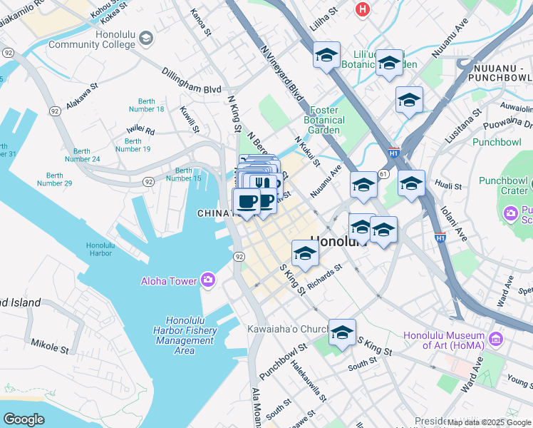 map of restaurants, bars, coffee shops, grocery stores, and more near in Honolulu