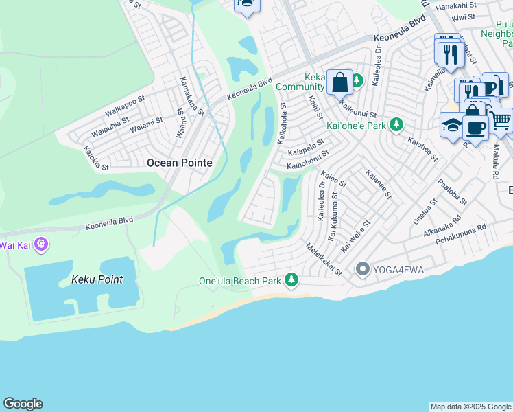 map of restaurants, bars, coffee shops, grocery stores, and more near 91-1240 Kaikohola Street in Ewa Beach