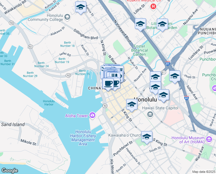 map of restaurants, bars, coffee shops, grocery stores, and more near in Honolulu