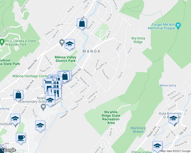 map of restaurants, bars, coffee shops, grocery stores, and more near 3012 Kahaloa Drive in Honolulu