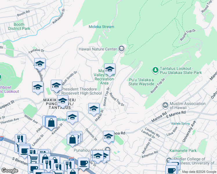 map of restaurants, bars, coffee shops, grocery stores, and more near in Honolulu