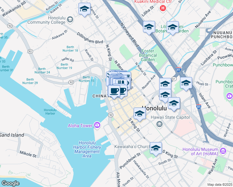 map of restaurants, bars, coffee shops, grocery stores, and more near in Honolulu