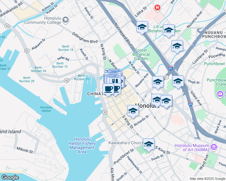 map of restaurants, bars, coffee shops, grocery stores, and more near in Honolulu