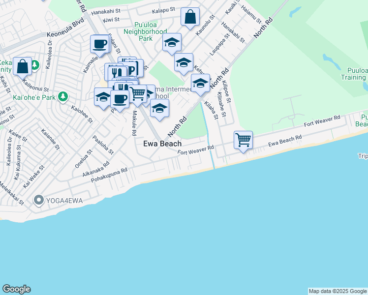 map of restaurants, bars, coffee shops, grocery stores, and more near 91-631 Kuilioloa Place in Ewa Beach