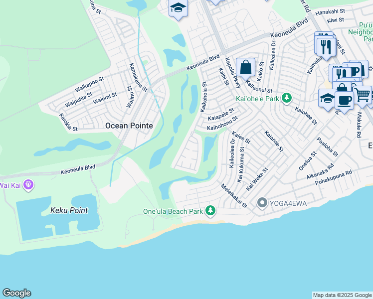 map of restaurants, bars, coffee shops, grocery stores, and more near 91-1240 Kaikohola Street in Ewa Beach