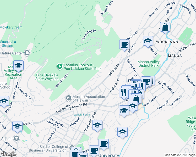 map of restaurants, bars, coffee shops, grocery stores, and more near 2803 Puuhonua Street in Honolulu