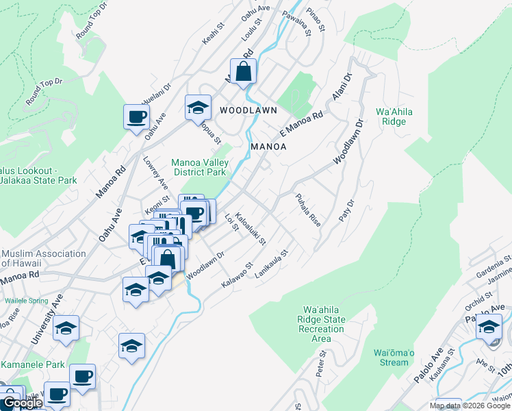 map of restaurants, bars, coffee shops, grocery stores, and more near 2955 Kahaloa Drive in Honolulu