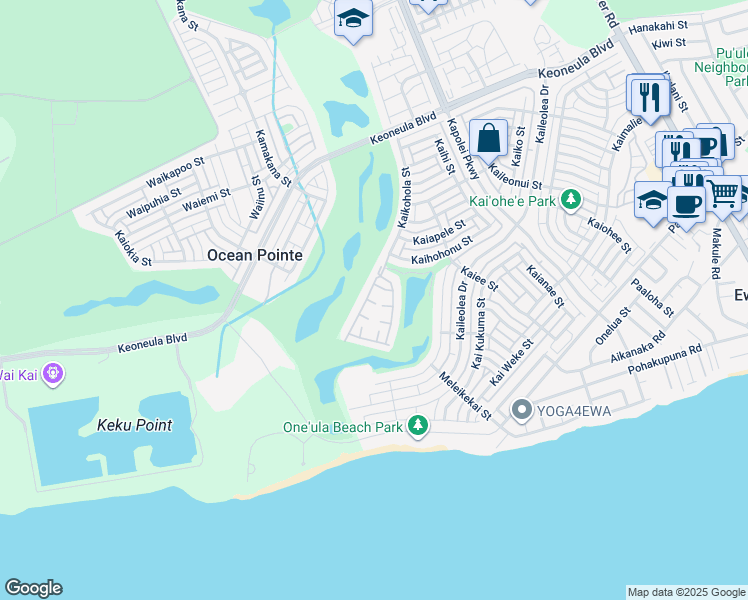 map of restaurants, bars, coffee shops, grocery stores, and more near 91-1185 Kaikohola Street in Ewa Beach