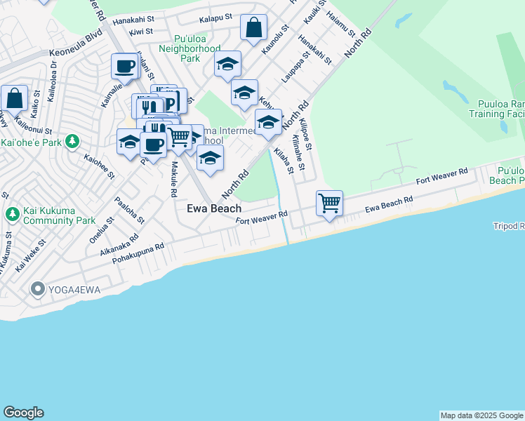 map of restaurants, bars, coffee shops, grocery stores, and more near 91-553 Kuilioloa Place in Ewa Beach