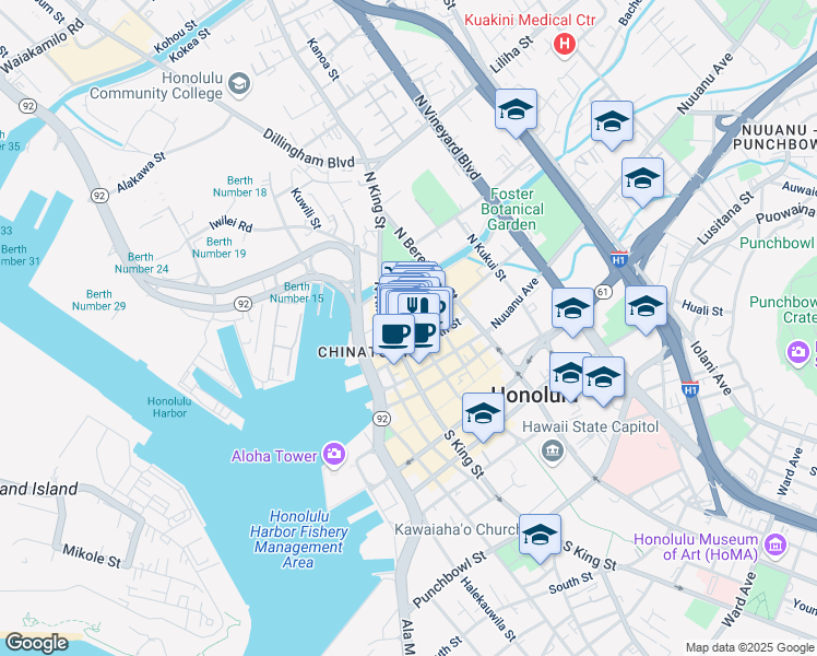 map of restaurants, bars, coffee shops, grocery stores, and more near in Honolulu