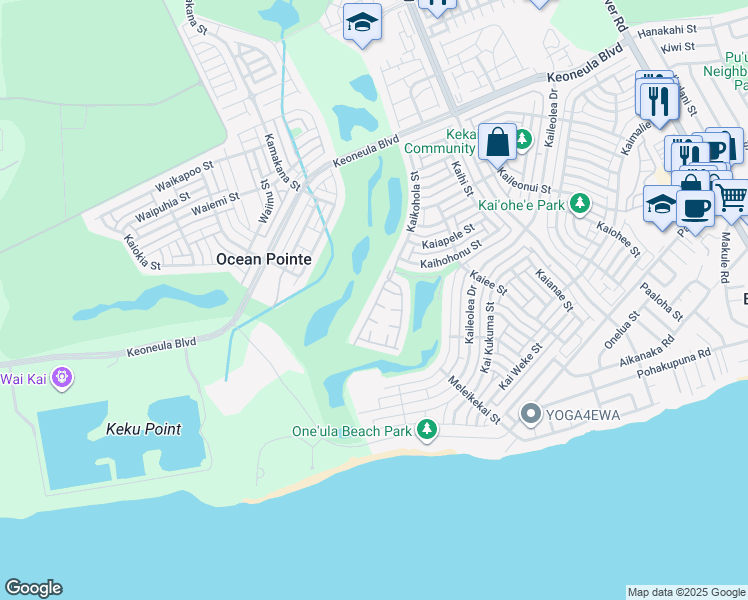 map of restaurants, bars, coffee shops, grocery stores, and more near 91-1240 Kaikohola Street in Ewa Beach