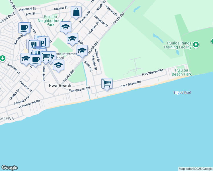 map of restaurants, bars, coffee shops, grocery stores, and more near 91-434 Ewa Beach Road in Ewa Beach