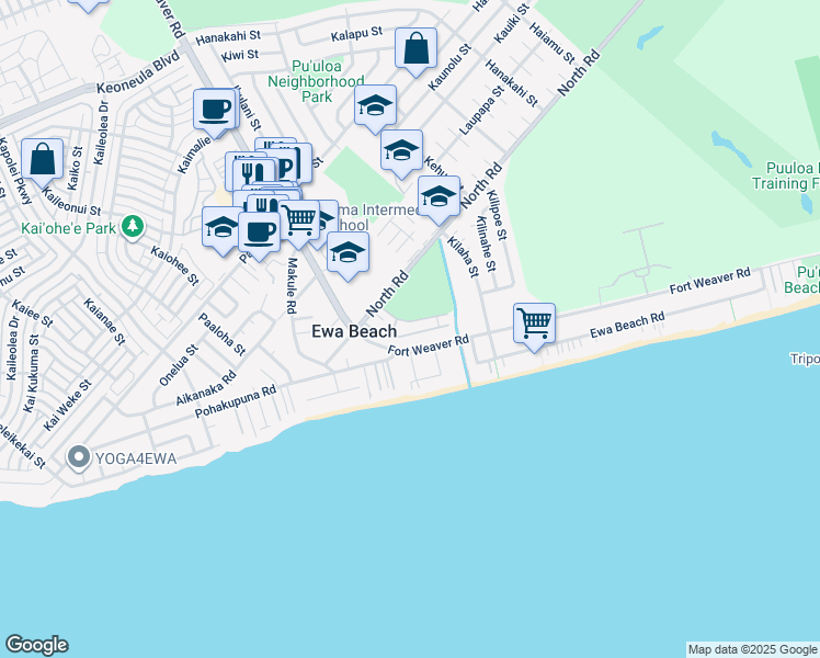 map of restaurants, bars, coffee shops, grocery stores, and more near 91-923 North Rd # B1 in Ewa Beach