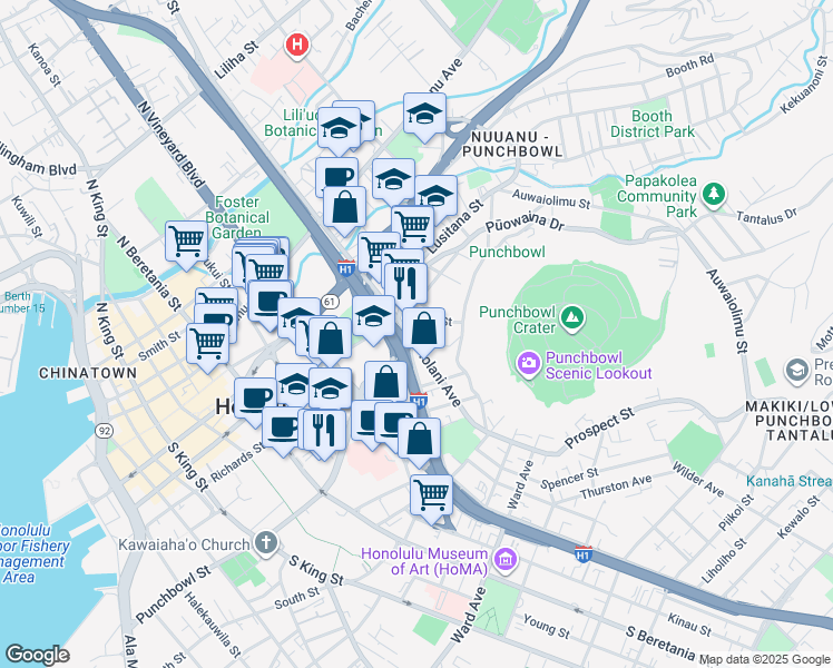 map of restaurants, bars, coffee shops, grocery stores, and more near in Honolulu