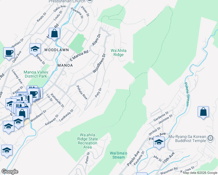 map of restaurants, bars, coffee shops, grocery stores, and more near 3321 Anoai Place in Honolulu