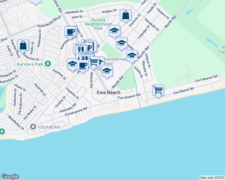 map of restaurants, bars, coffee shops, grocery stores, and more near in Ewa Beach