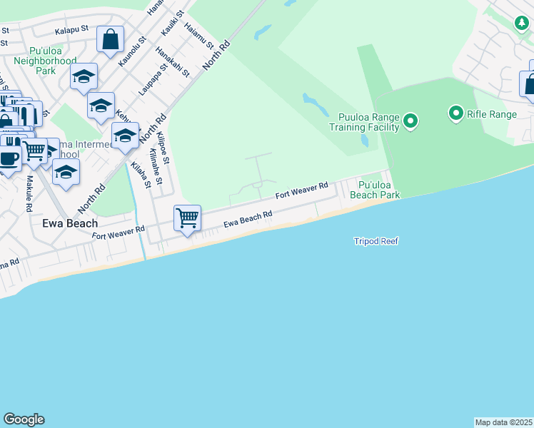 map of restaurants, bars, coffee shops, grocery stores, and more near 91-281 Ewa Beach Road in Ewa Beach