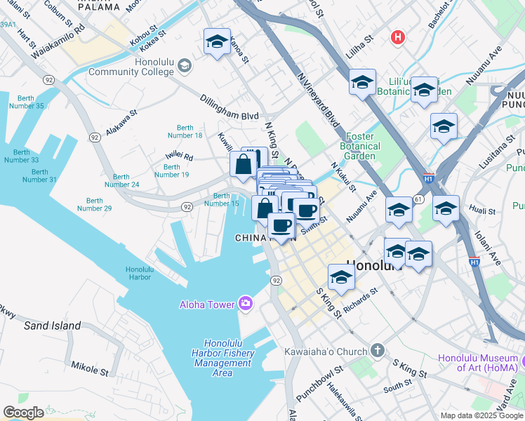 map of restaurants, bars, coffee shops, grocery stores, and more near in Honolulu