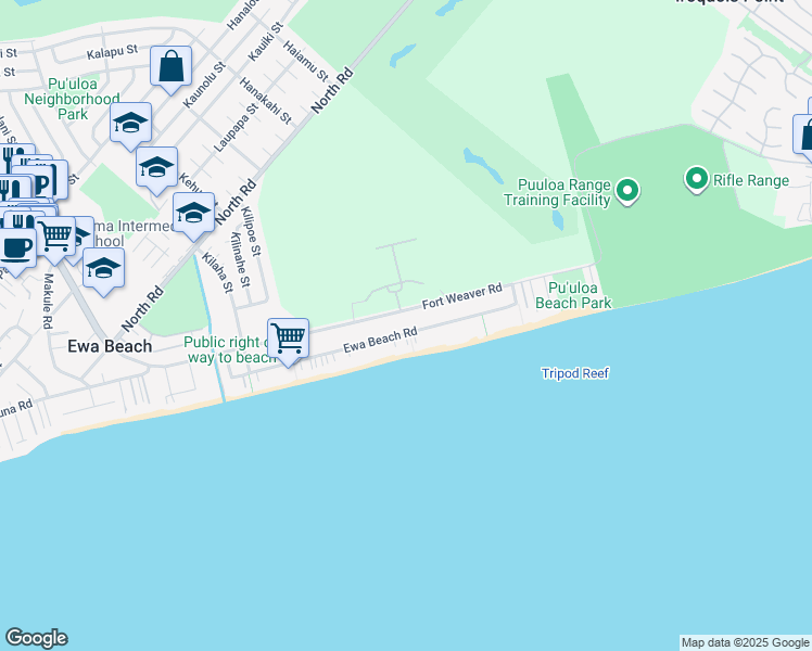 map of restaurants, bars, coffee shops, grocery stores, and more near 91-282 Ewa Beach Road in Ewa Beach