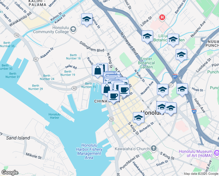 map of restaurants, bars, coffee shops, grocery stores, and more near in Honolulu