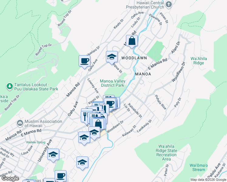 map of restaurants, bars, coffee shops, grocery stores, and more near 2721 Kaaipu Avenue in Honolulu
