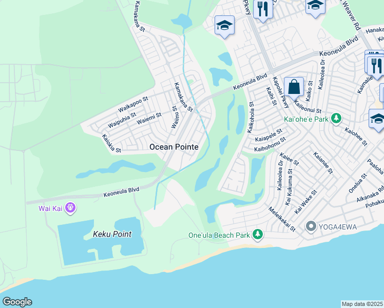 map of restaurants, bars, coffee shops, grocery stores, and more near 91-1116 Waikai Street in Ewa Beach