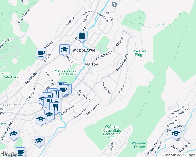 map of restaurants, bars, coffee shops, grocery stores, and more near 3233 Lower Road in Honolulu