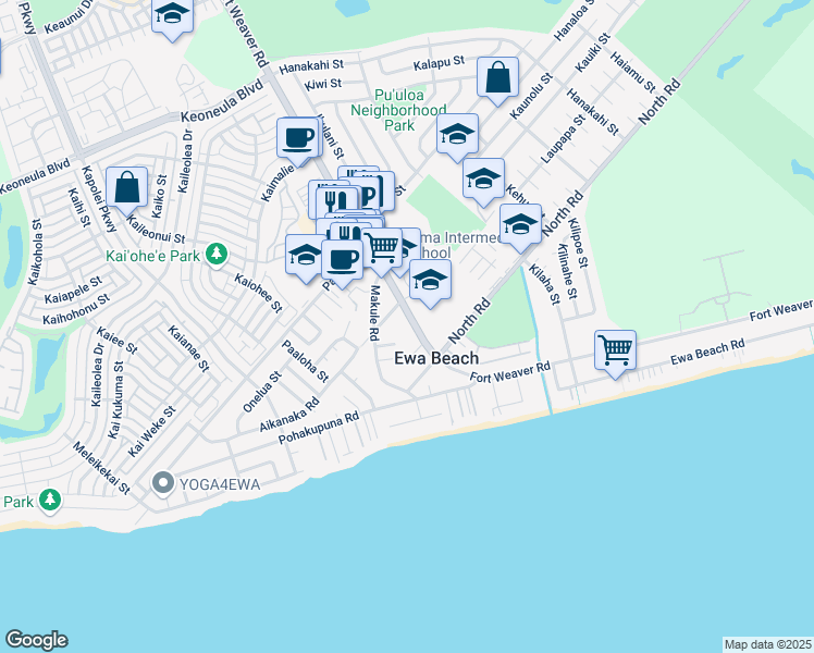 map of restaurants, bars, coffee shops, grocery stores, and more near 91-759 Fort Weaver Road in Ewa Beach
