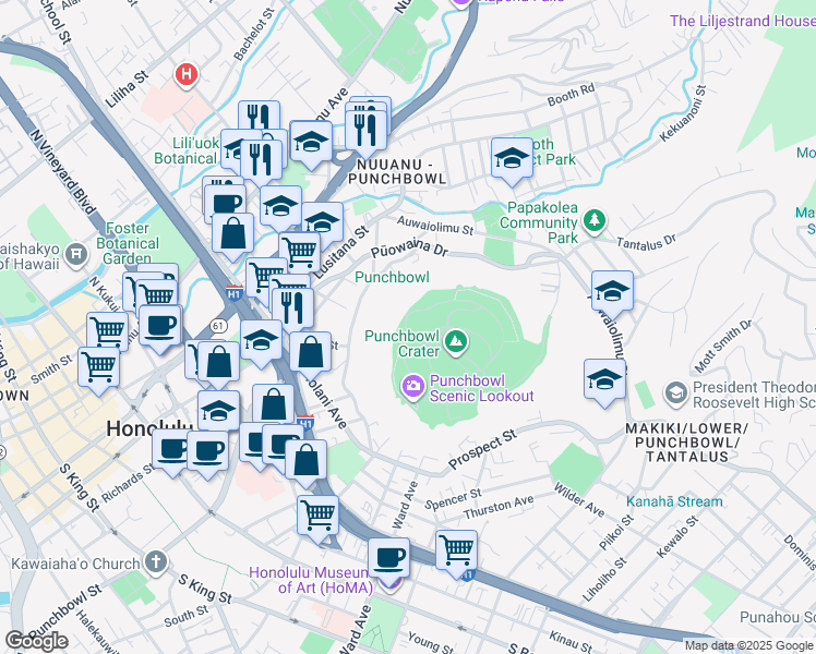 map of restaurants, bars, coffee shops, grocery stores, and more near in Honolulu