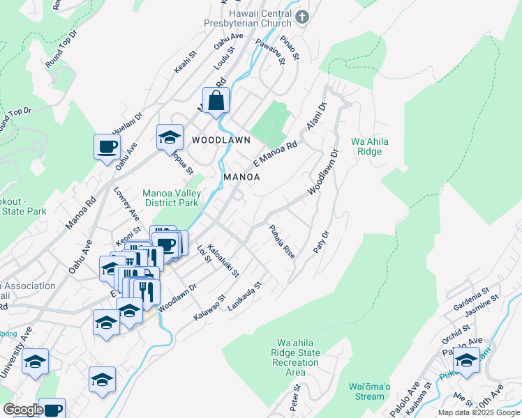 map of restaurants, bars, coffee shops, grocery stores, and more near 3233 Lower Road in Honolulu