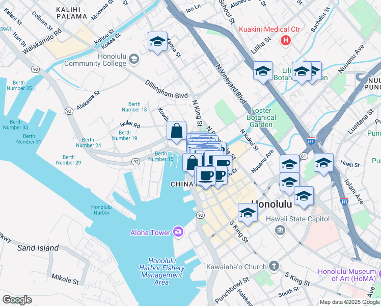 map of restaurants, bars, coffee shops, grocery stores, and more near in Honolulu