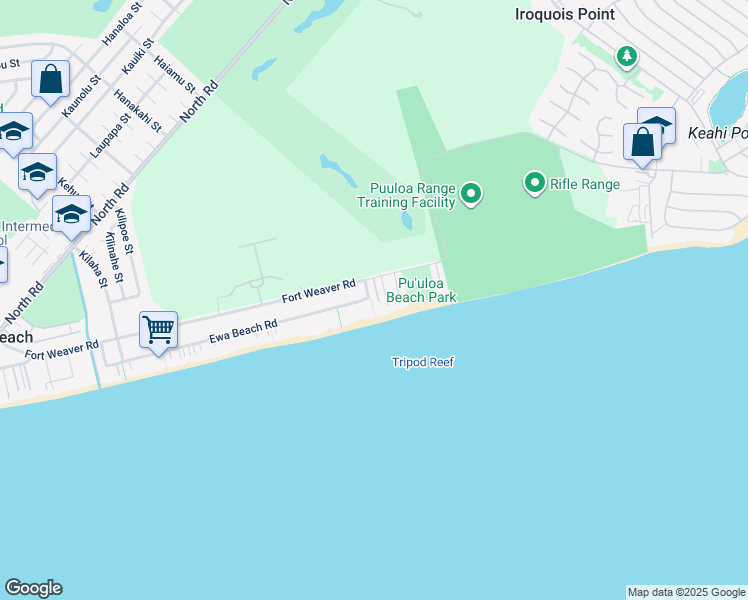 map of restaurants, bars, coffee shops, grocery stores, and more near 91-105 Fort Weaver Road in Ewa Beach