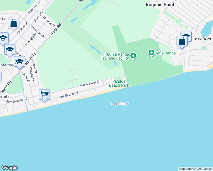 map of restaurants, bars, coffee shops, grocery stores, and more near 91-105 Fort Weaver Road in Ewa Beach