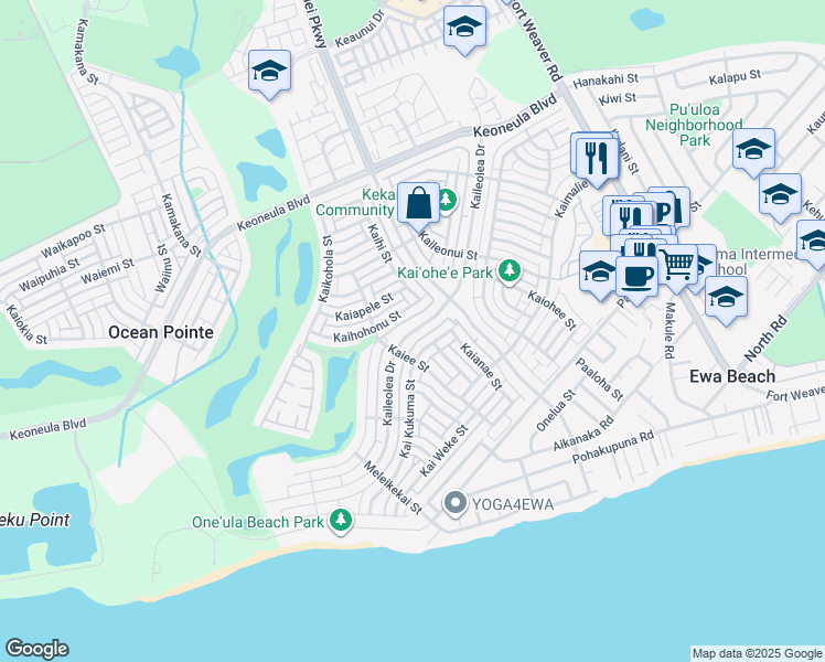 map of restaurants, bars, coffee shops, grocery stores, and more near 91-1199 Kaileolea Drive in Ewa Beach