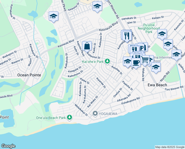 map of restaurants, bars, coffee shops, grocery stores, and more near 91-1014 Kai Kukuma Street in Ewa Beach