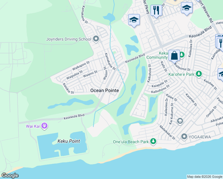 map of restaurants, bars, coffee shops, grocery stores, and more near 91-1116 Waikai Street in Ewa Beach