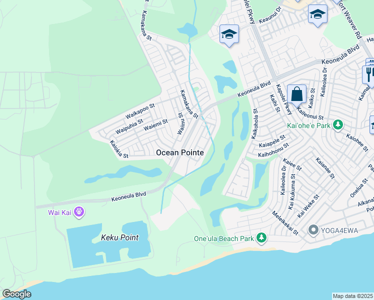 map of restaurants, bars, coffee shops, grocery stores, and more near 91-1116 Waikai Street in Ewa Beach
